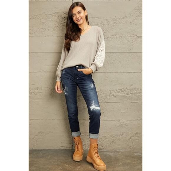 Sew In Love Full Size Lace Patch Detail Sweater - Picture 9 of 9